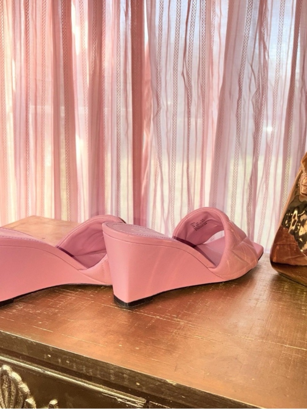 Coach Bubblegum Pink Leather Wedge Mules Size 10 Square Toe - Picture 4 of 8